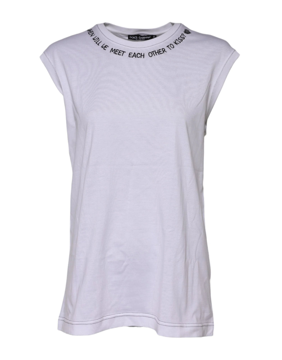 Dolce & Gabbana White Cotton Sleeveless Printed Tank T-shirt - IT36|XXS - Tank Tops