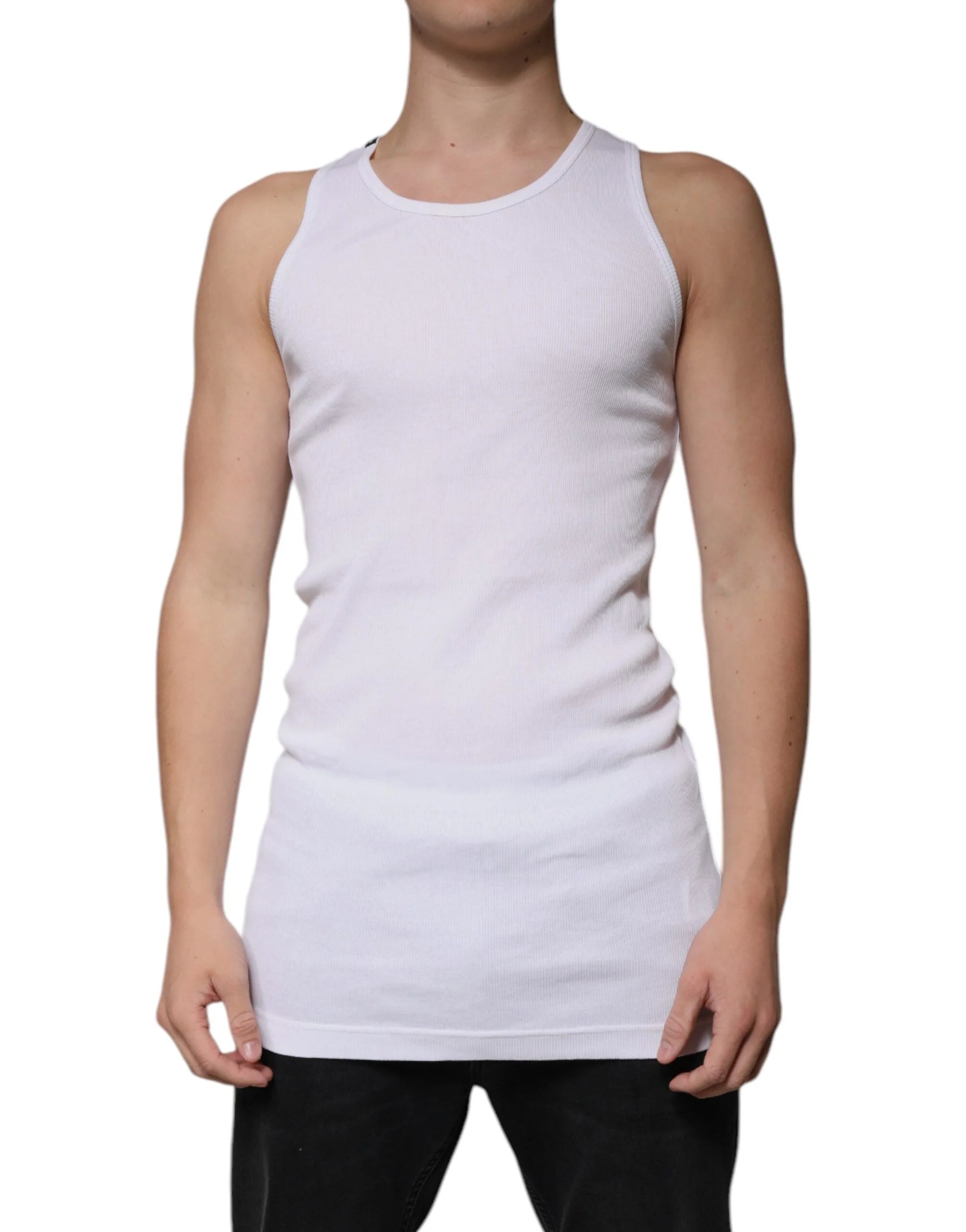 Dolce & Gabbana White Cotton Sleeveless Round Neck Tank T-shirt - IT52 | XL - Tank Tops