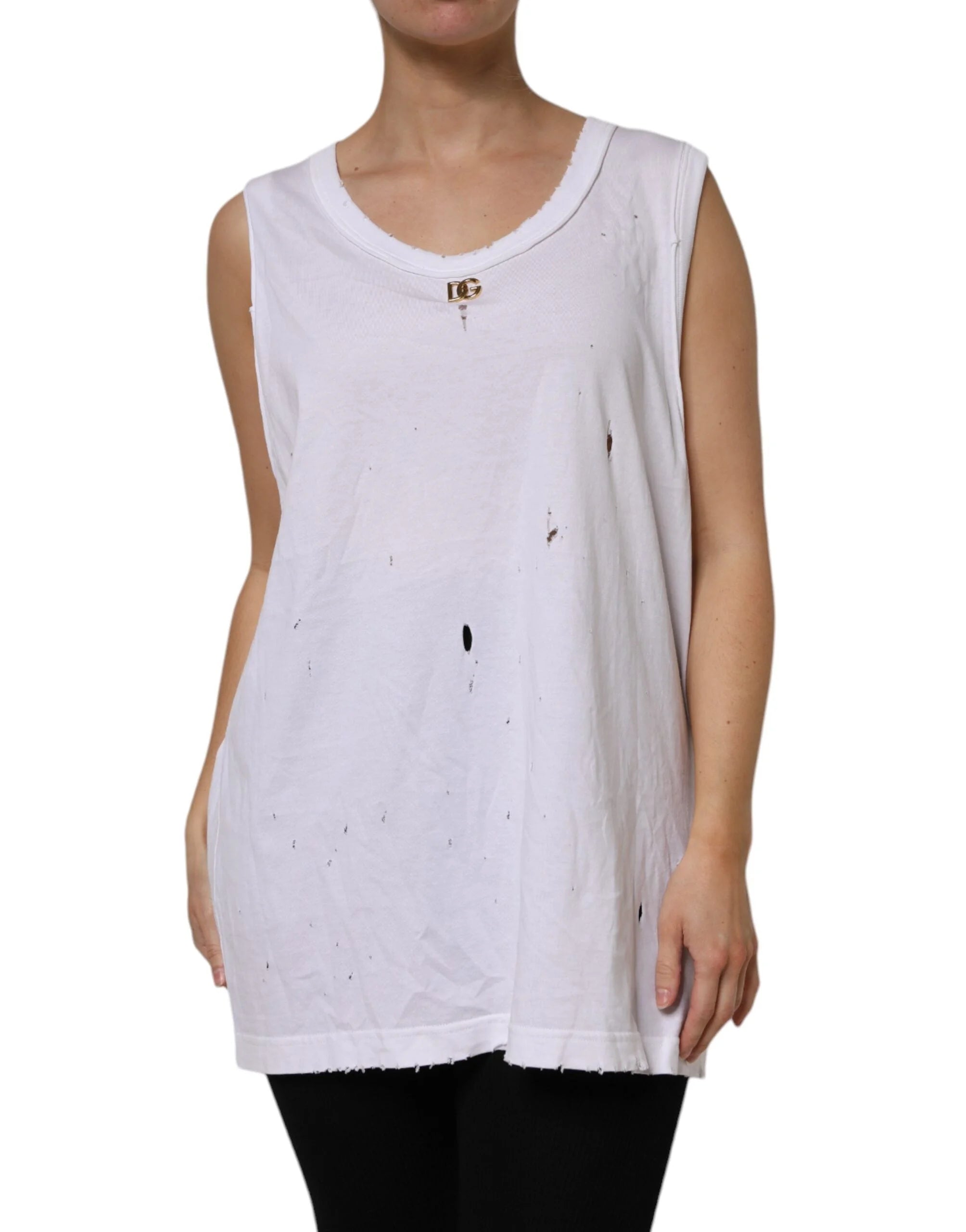 Dolce & Gabbana White Cotton Sleeveless Round Neck Tank Top - IT42|M - Tank Tops