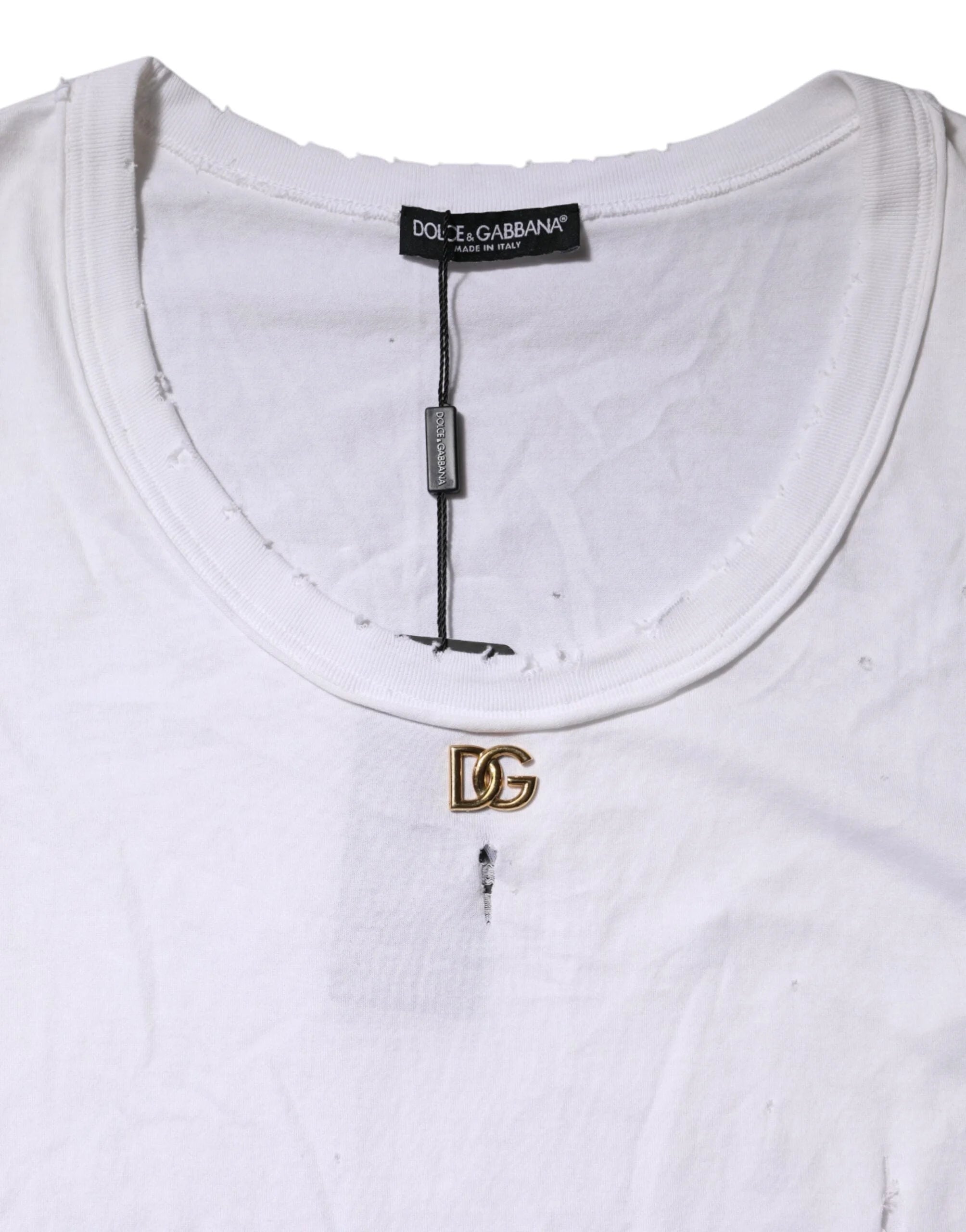 Dolce & Gabbana White Cotton Sleeveless Round Neck Tank Top - IT42|M - Tank Tops