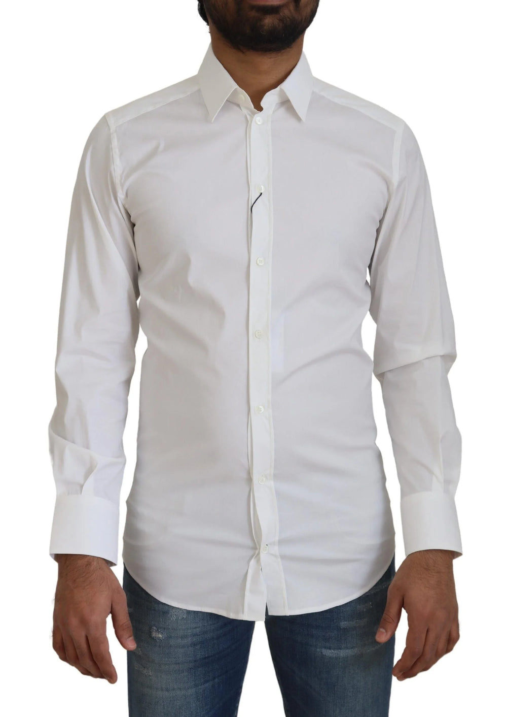 Dolce & Gabbana White Cotton Slim Fit Formal Dress GOLD Shirt - IT37 | XS - Shirts