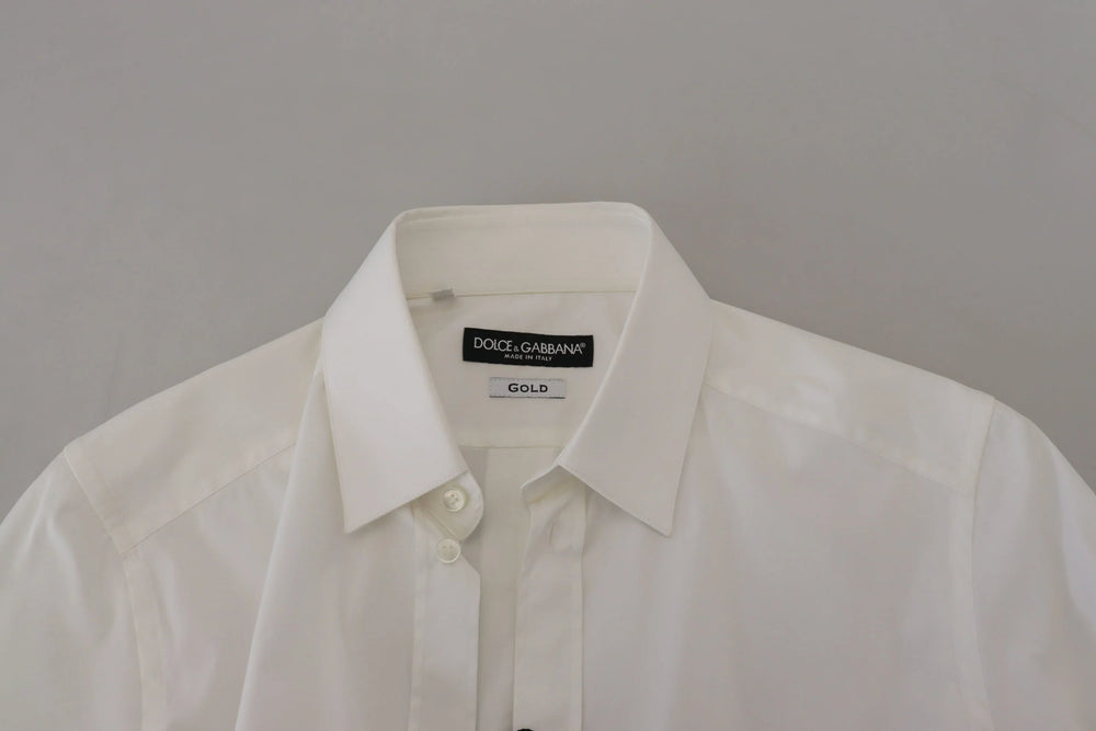 Dolce & Gabbana White Cotton Slim Fit Formal Dress GOLD Shirt - IT37 | XS - Shirts