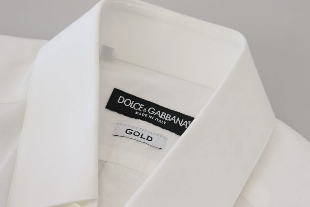 Dolce & Gabbana White Cotton Slim Fit Formal Dress GOLD Shirt - IT37 | XS - Shirts