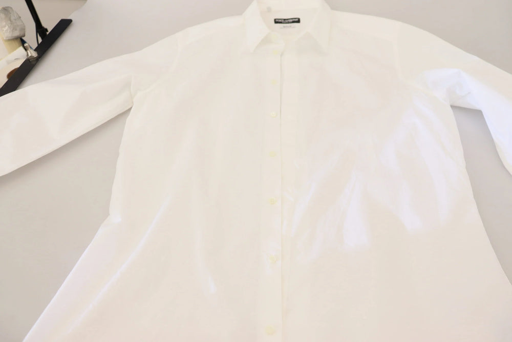 Dolce & Gabbana White Cotton Slim Fit Formal Dress GOLD Shirt - IT43 | XL - Shirts