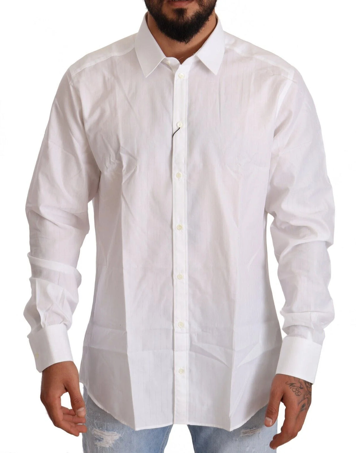 Dolce & Gabbana Fehér Pamut Szűk Kontúrú Férfi MARTINI Ing - IT44 | 3XL