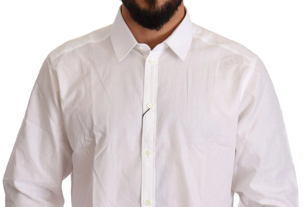 Dolce & Gabbana White Cotton Slim Fit Men MARTINI Shirt - IT44 | 3XL - Shirts