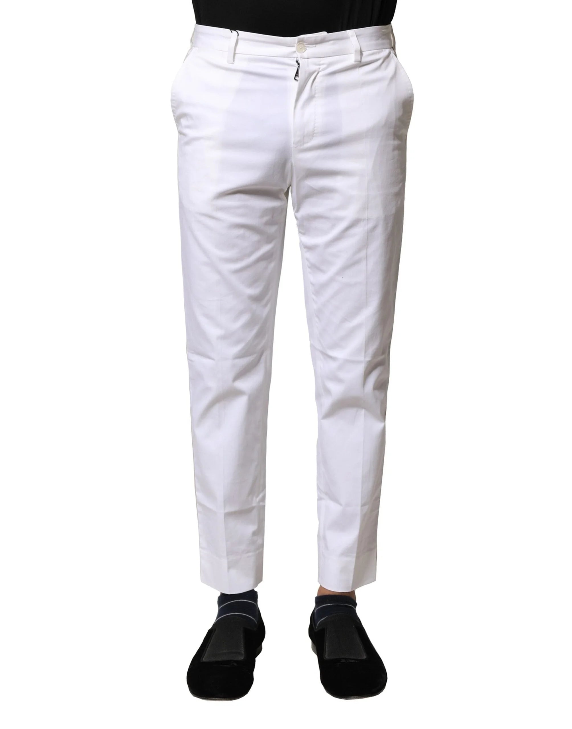Dolce & Gabbana White Cotton Straight Logo Men Pants - IT44 | XS - Trousers