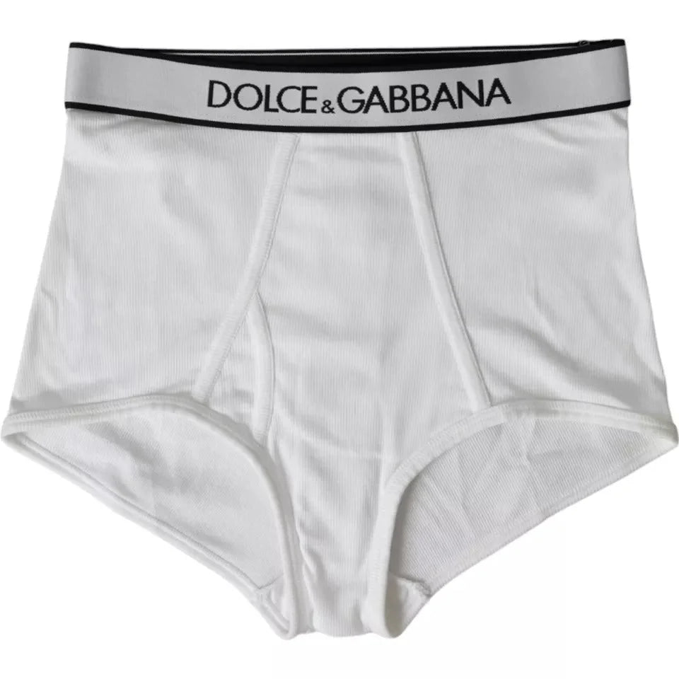 Dolce & Gabbana White Cotton Stretch Branded Logo Underwear - IT2 | S - Briefs