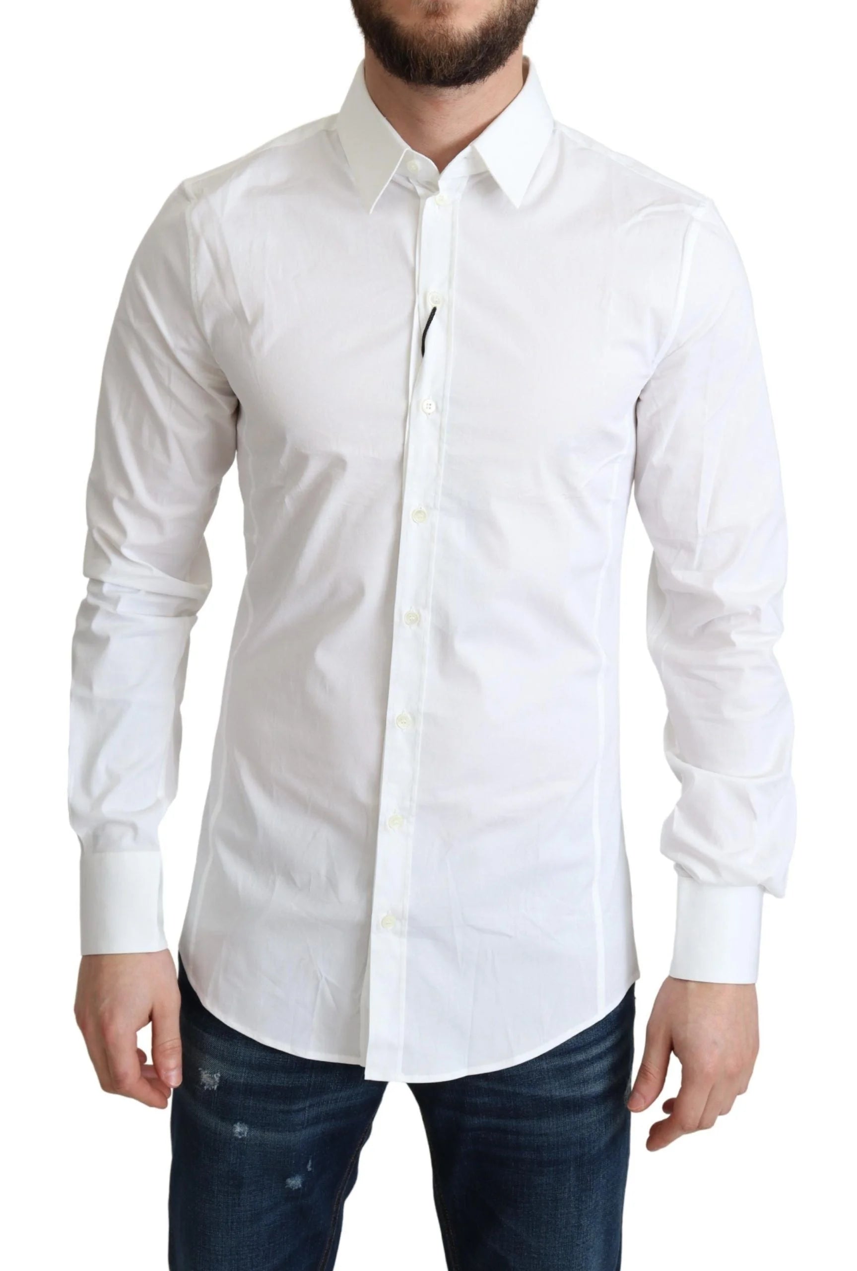 Dolce & Gabbana White Cotton Stretch Men Formal SICILIA Shirt - IT38 | XS - Shirts