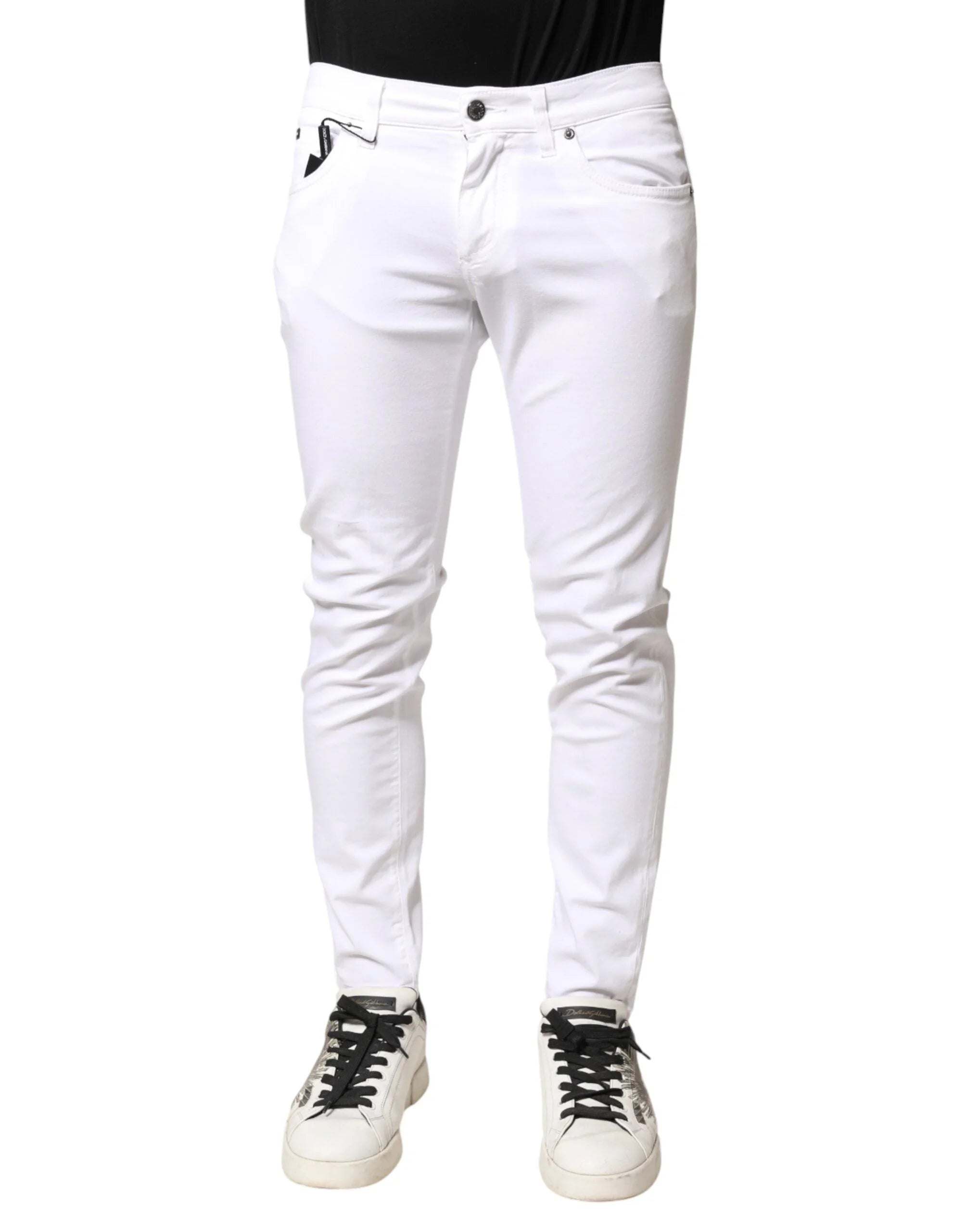Dolce & Gabbana White Cotton Stretch Skinny Denim Men Jeans - IT46 | S
