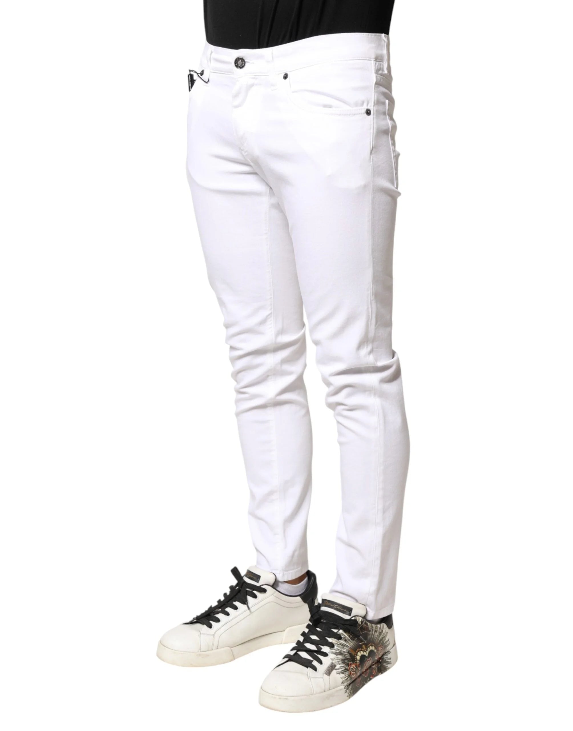Dolce & Gabbana White Cotton Stretch Skinny Denim Men Jeans - IT46 | S