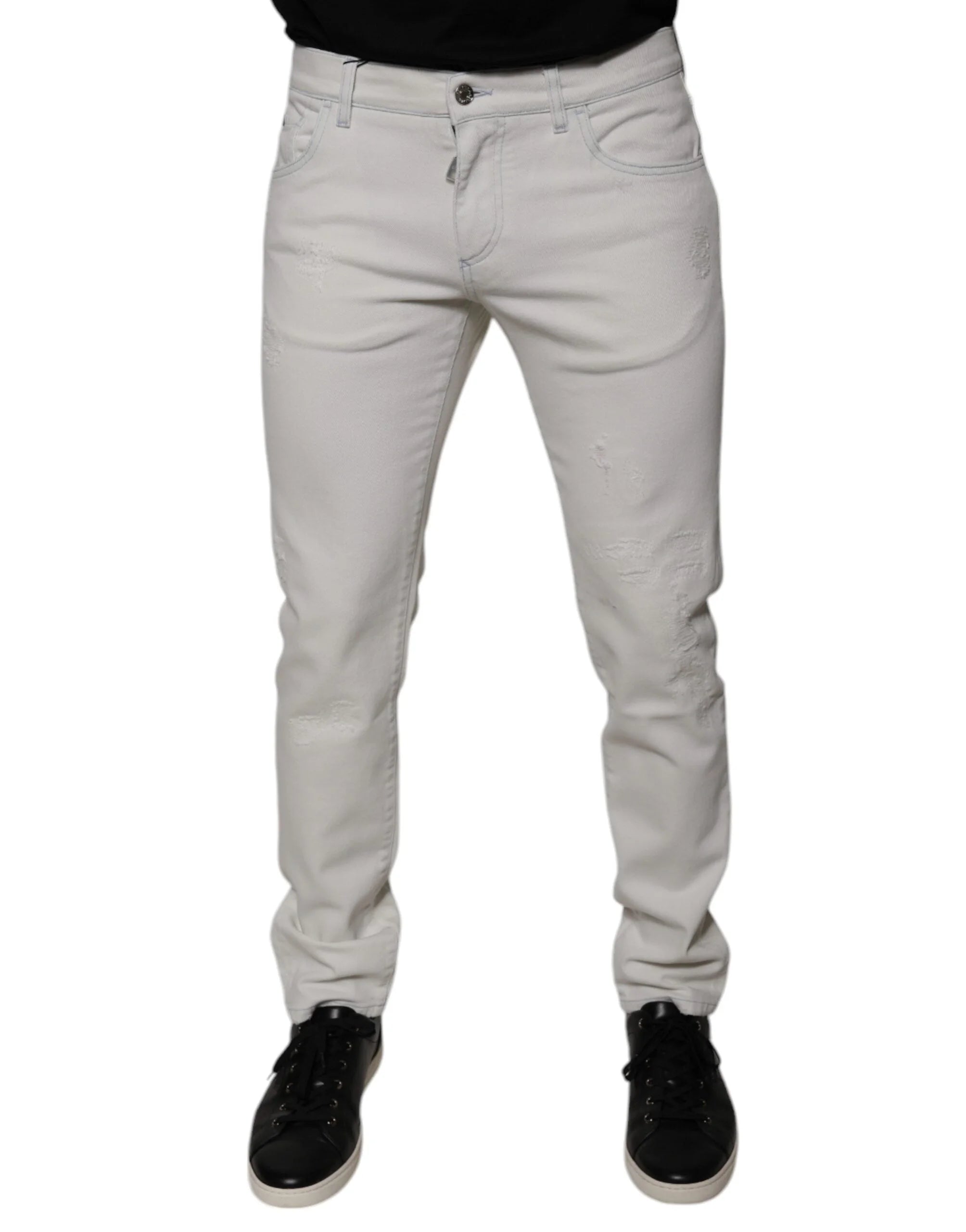 Dolce & Gabbana White Cotton Stretch Skinny Men Denim Jeans - IT44 | XS - Jeans