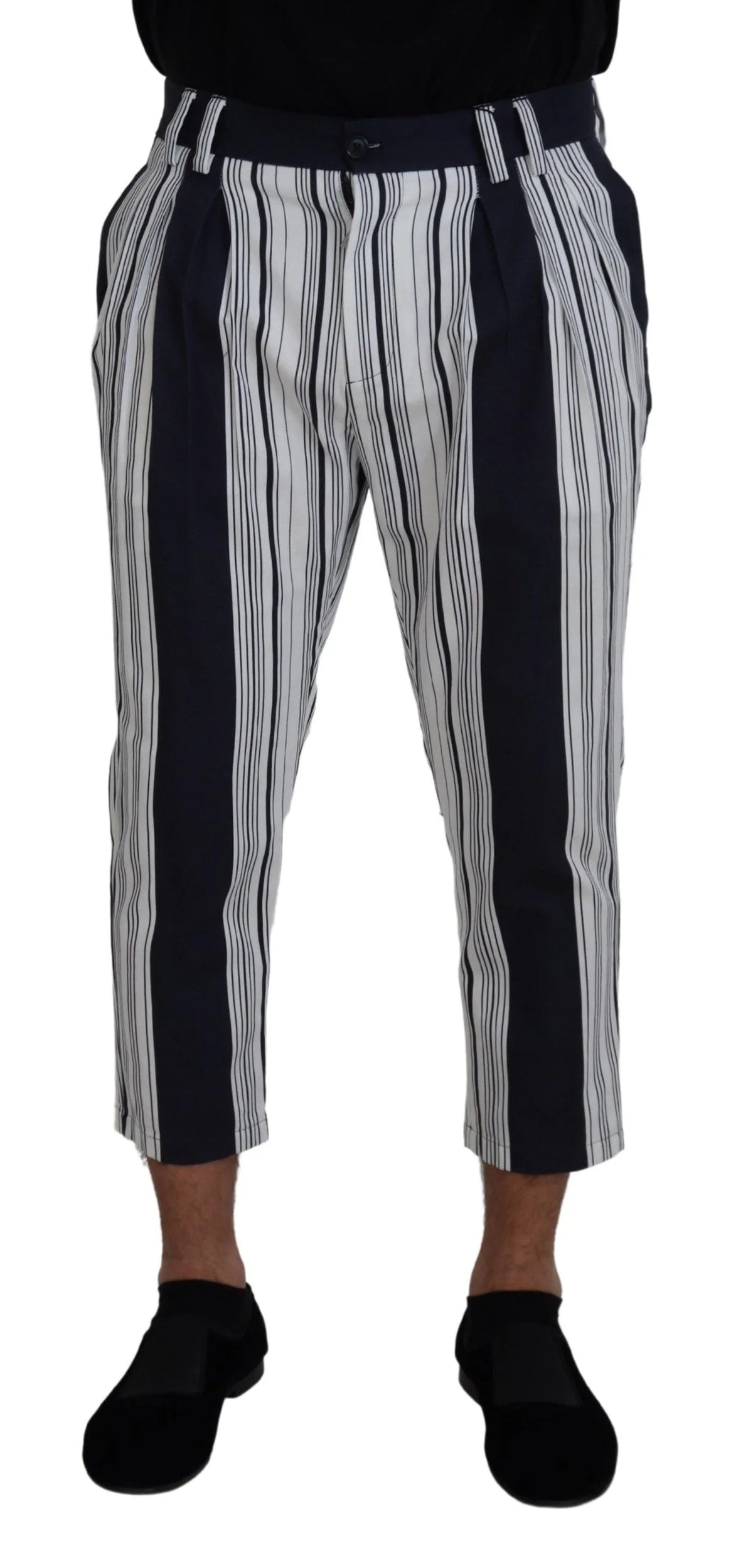 Dolce & Gabbana White Cotton Striped Cropped Pants - IT46 | S - Trousers