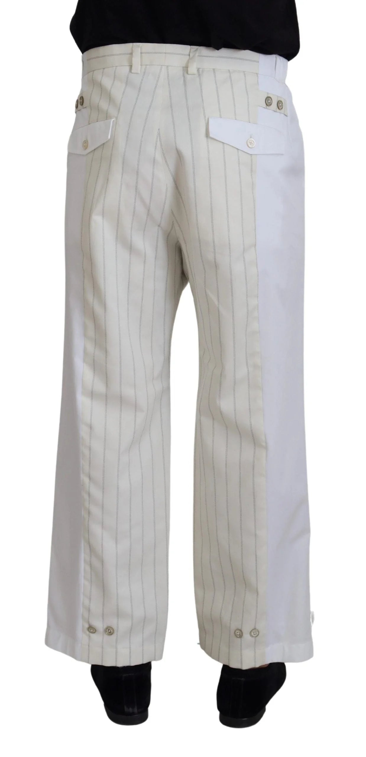 Dolce & Gabbana White Cotton Striped Formal Pants - Trousers
