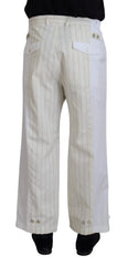 Dolce & Gabbana White Cotton Striped Formal Pants - Trousers