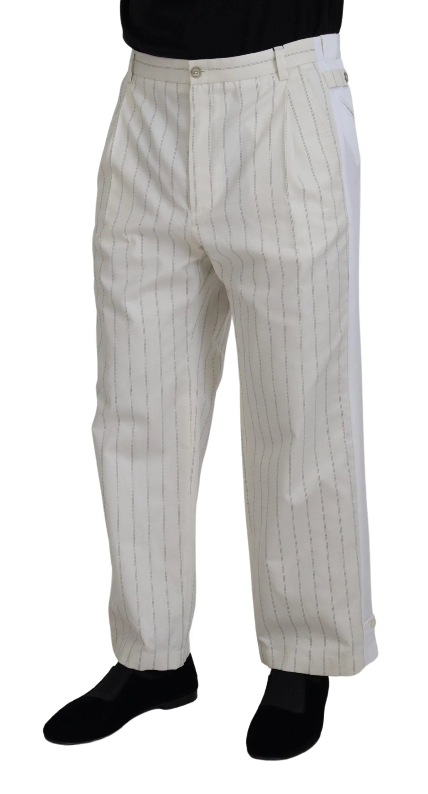 Dolce & Gabbana White Cotton Striped Formal Pants - Trousers
