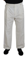 Dolce & Gabbana White Cotton Striped Formal Pants - Trousers