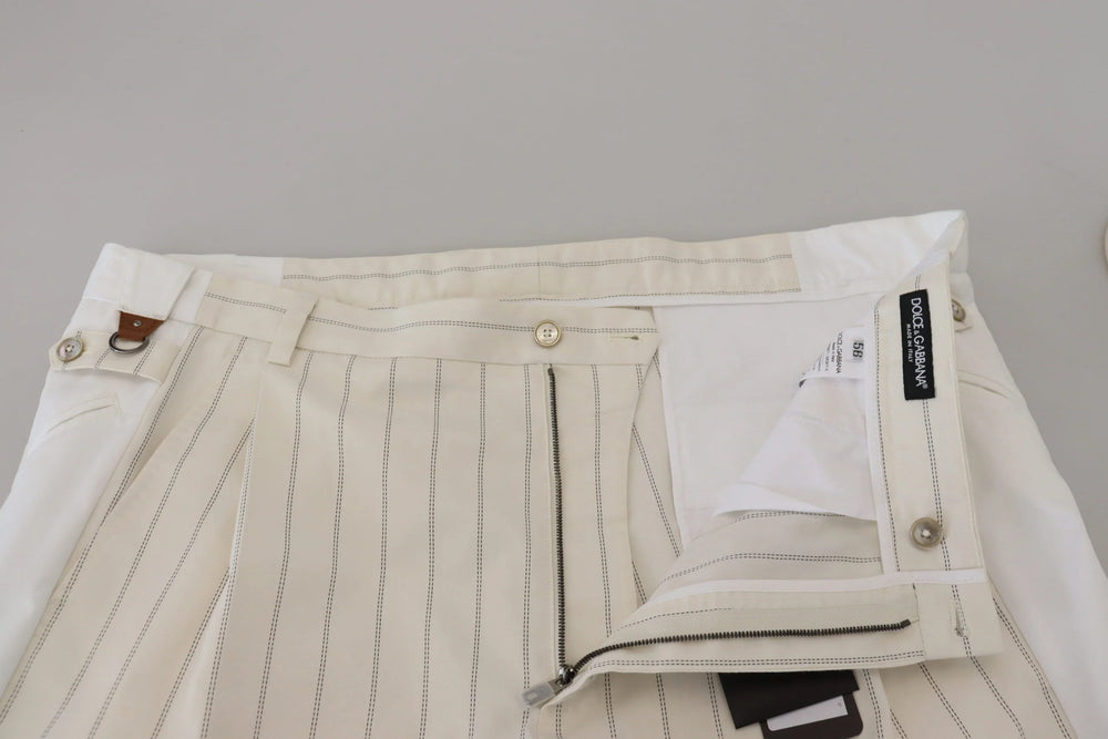 Dolce & Gabbana White Cotton Striped Formal Pants - Trousers