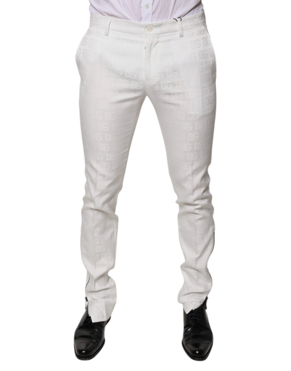Dolce & Gabbana White Cotton Tapered Formal Dress Pants - IT48 | M - Trousers
