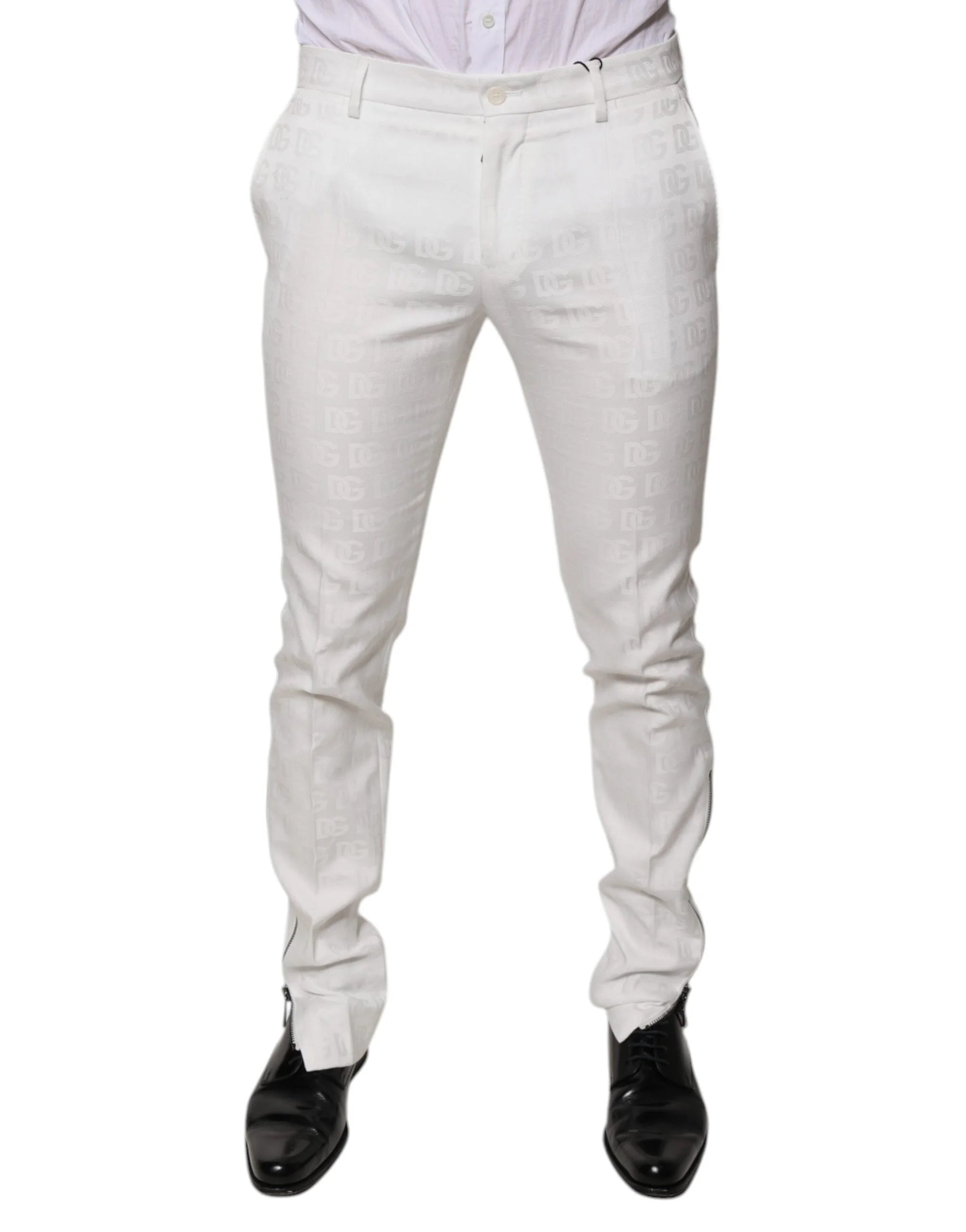 Dolce & Gabbana White Cotton Tapered Formal Dress Pants - IT48 | M - Trousers