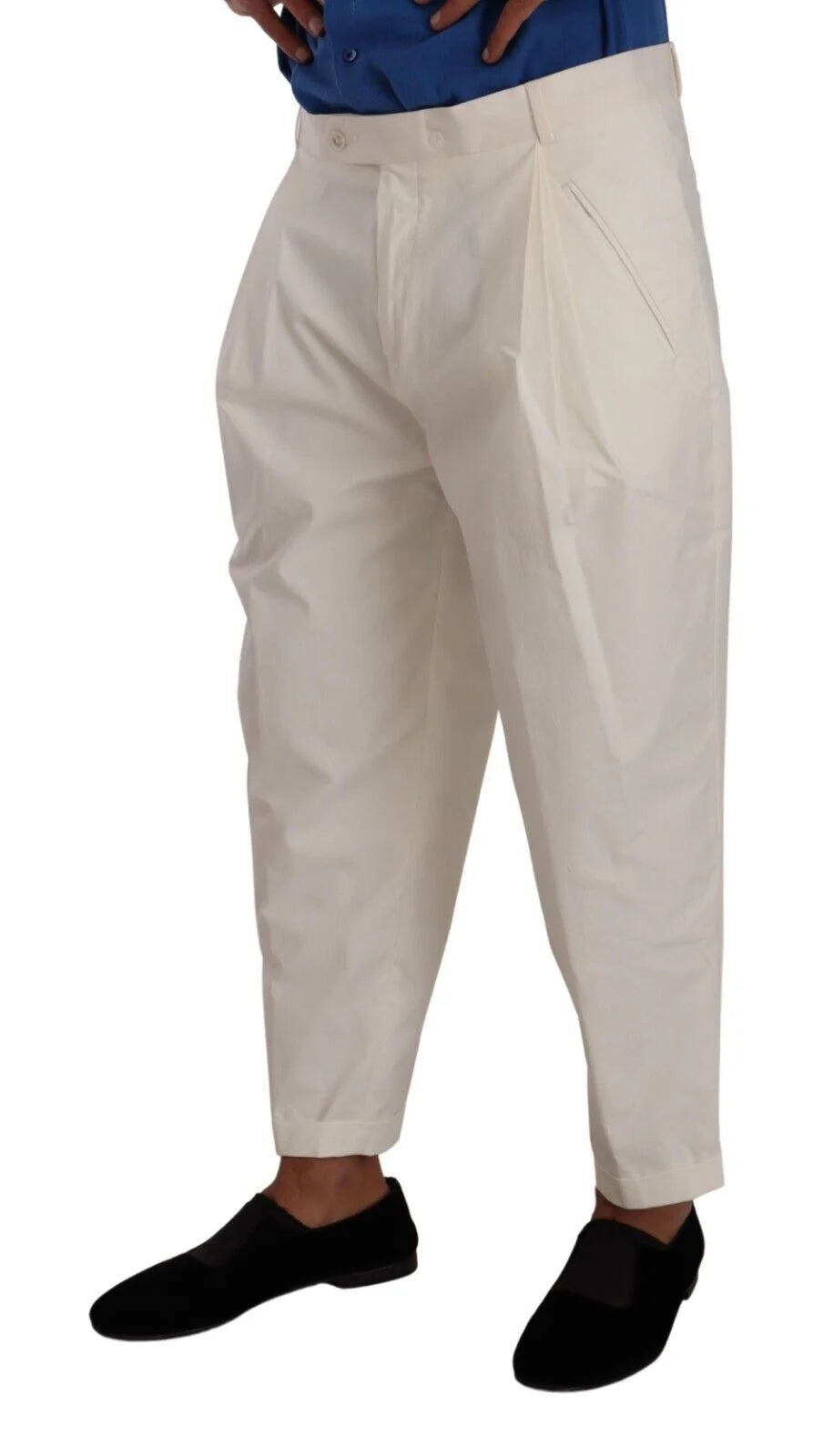 Dolce & Gabbana White Cotton Tapered Men Trouser Dress Pants - IT50 | L - Trousers