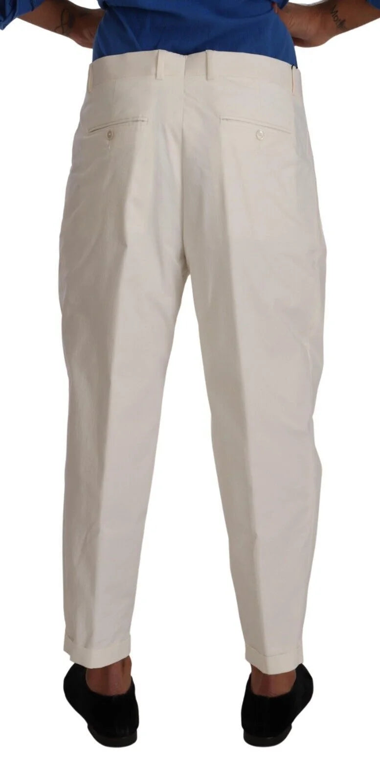 Dolce & Gabbana White Cotton Tapered Men Trouser Dress Pants - IT50 | L - Trousers