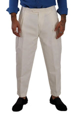 Dolce & Gabbana White Cotton Tapered Men Trouser Dress Pants - IT50 | L - Trousers