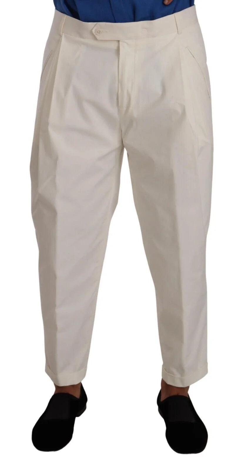 Dolce & Gabbana White Cotton Tapered Men Trouser Dress Pants - IT50 | L - Trousers