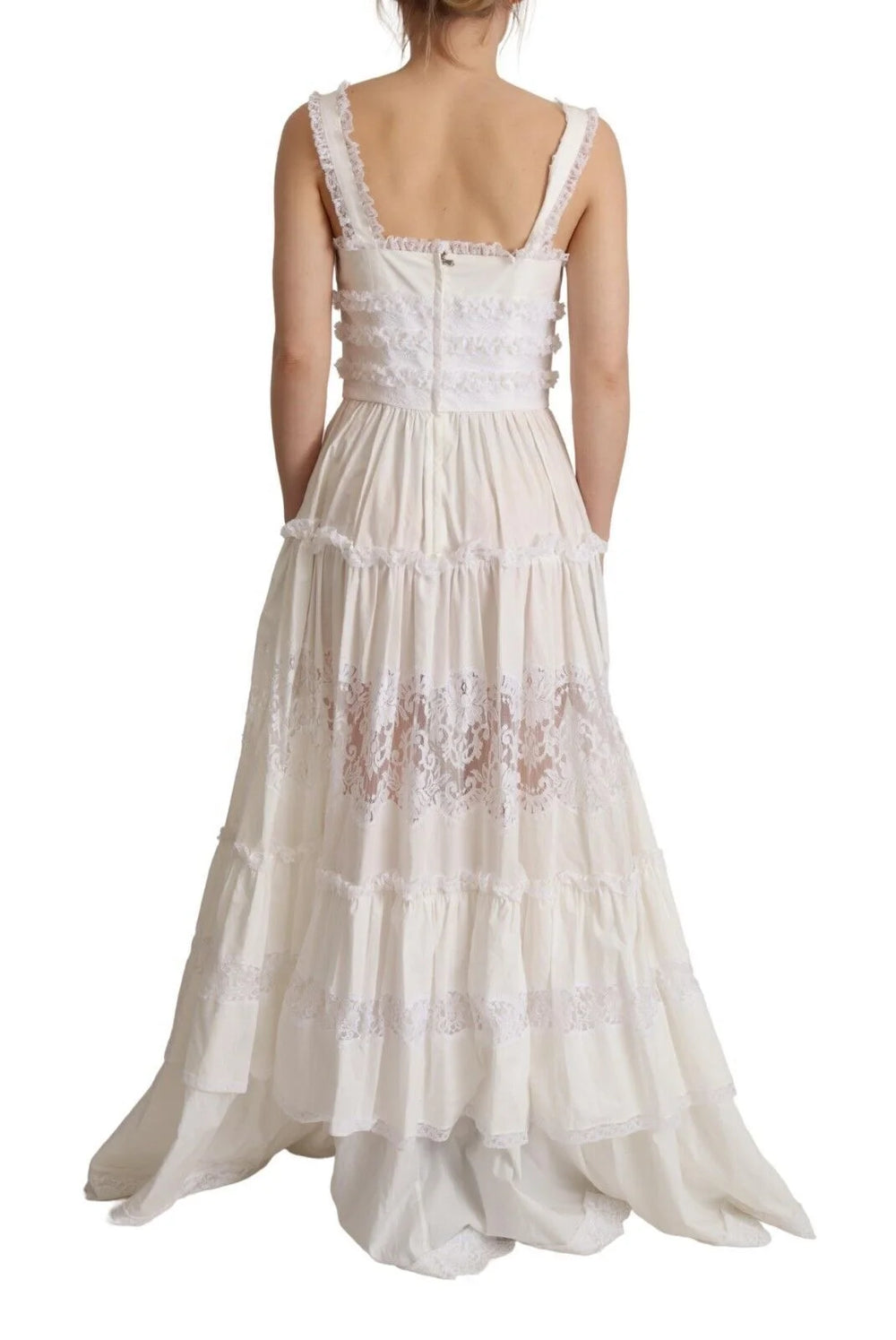 Dolce & Gabbana White Cotton Tiered Long Maxi A-line Dress - IT40|S - Dresses