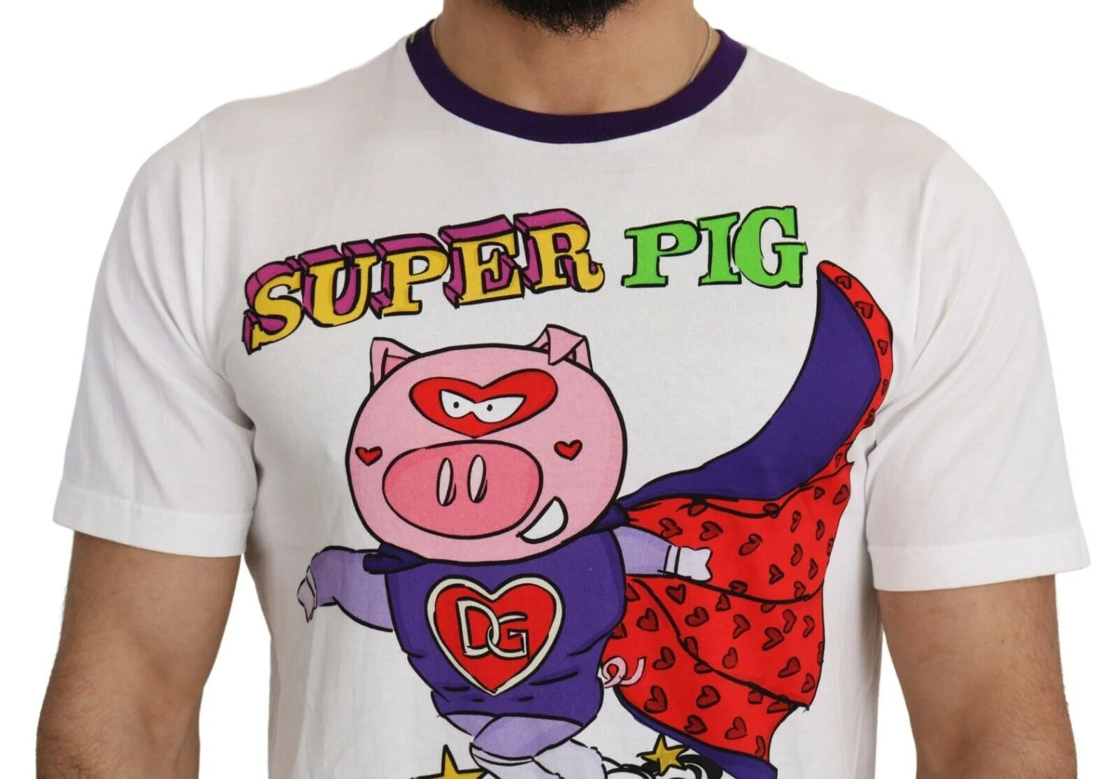 Dolce & Gabbana White Cotton Top Super Power Pig T-shirt - T-Shirts