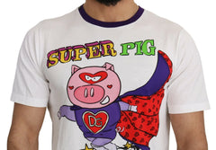 Dolce & Gabbana White Cotton Top Super Power Pig T-shirt - T-Shirts