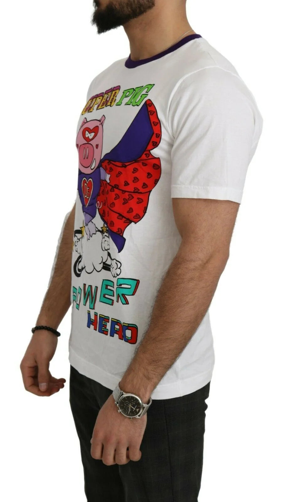Dolce & Gabbana White Cotton Top Super Power Pig T-shirt - T-Shirts