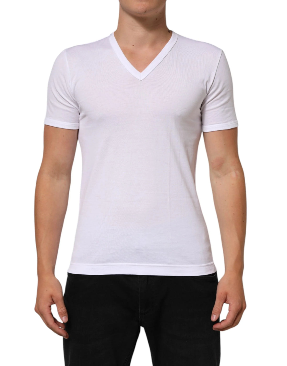 Dolce & Gabbana White Cotton V-Neck Short Sleeves T-shirt - IT58 | 3XL