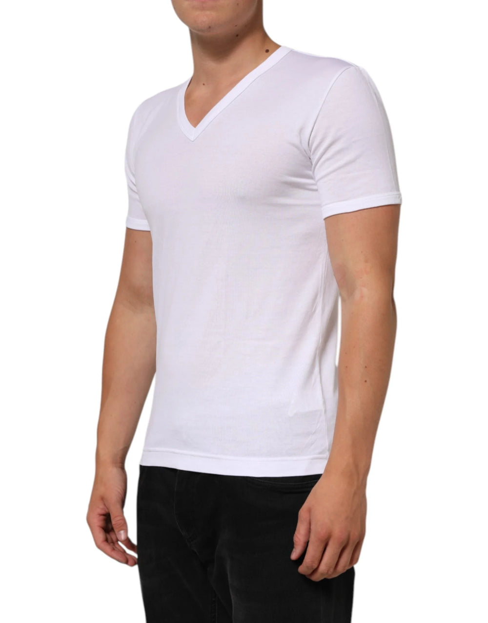 Dolce & Gabbana White Cotton V-Neck Short Sleeves T-shirt - IT58 | 3XL