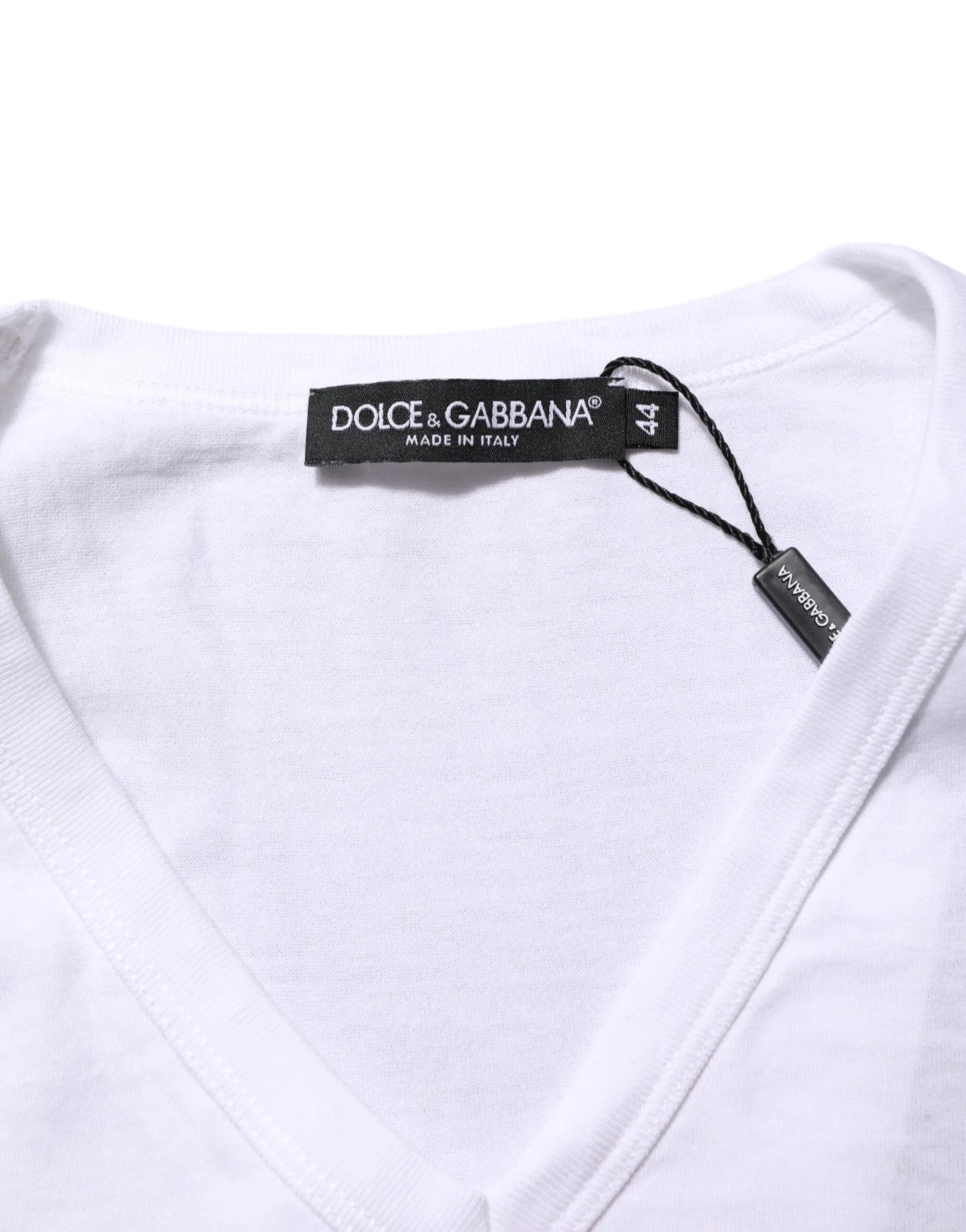 Dolce & Gabbana White Cotton V-Neck Short Sleeves T-shirt - IT58 | 3XL