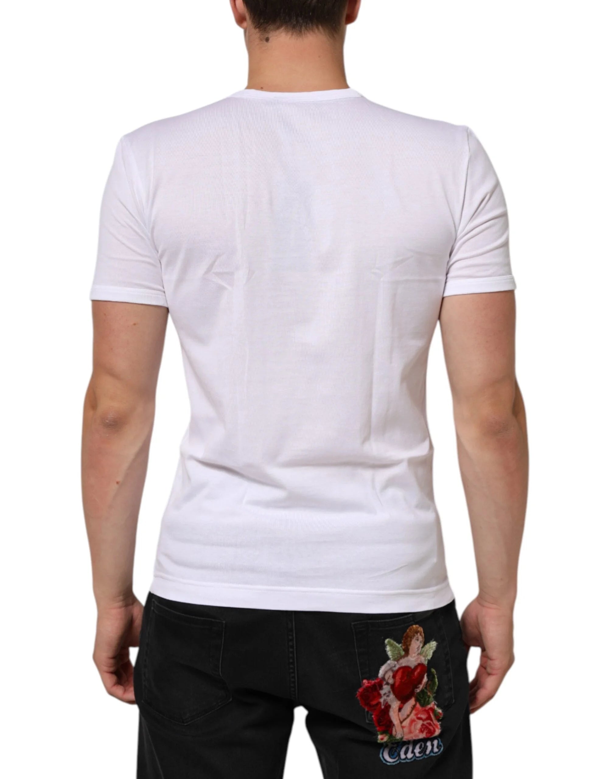 Dolce & Gabbana White Cotton V-Neck Short Sleeves T-shirt - IT58 | 3XL