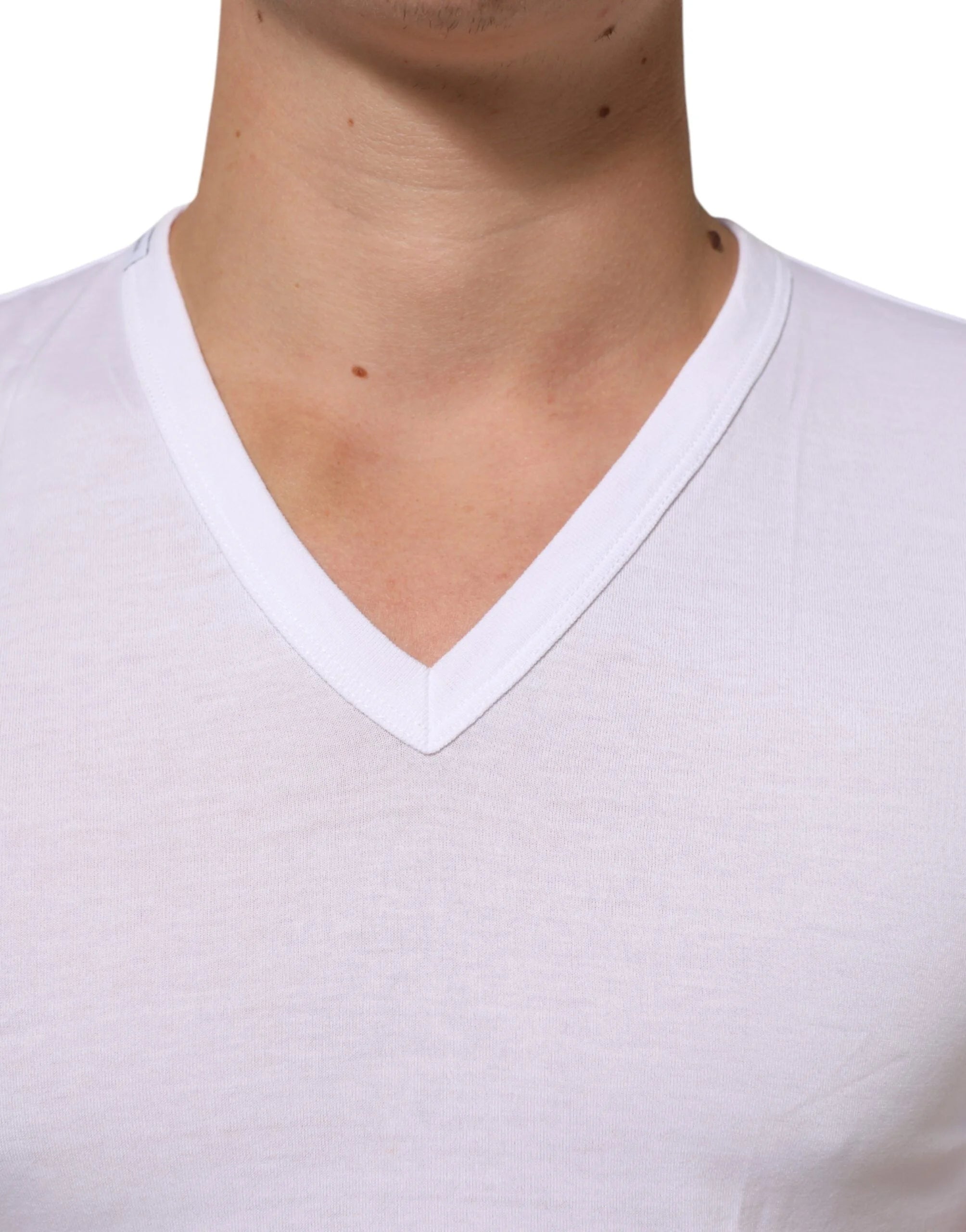 Dolce & Gabbana White Cotton V-Neck Short Sleeves T-shirt - IT58 | 3XL