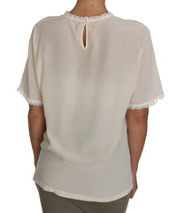 Dolce & Gabbana White Cream Silk Lace Top Blouse T-Shirt - IT44|L - Blouses