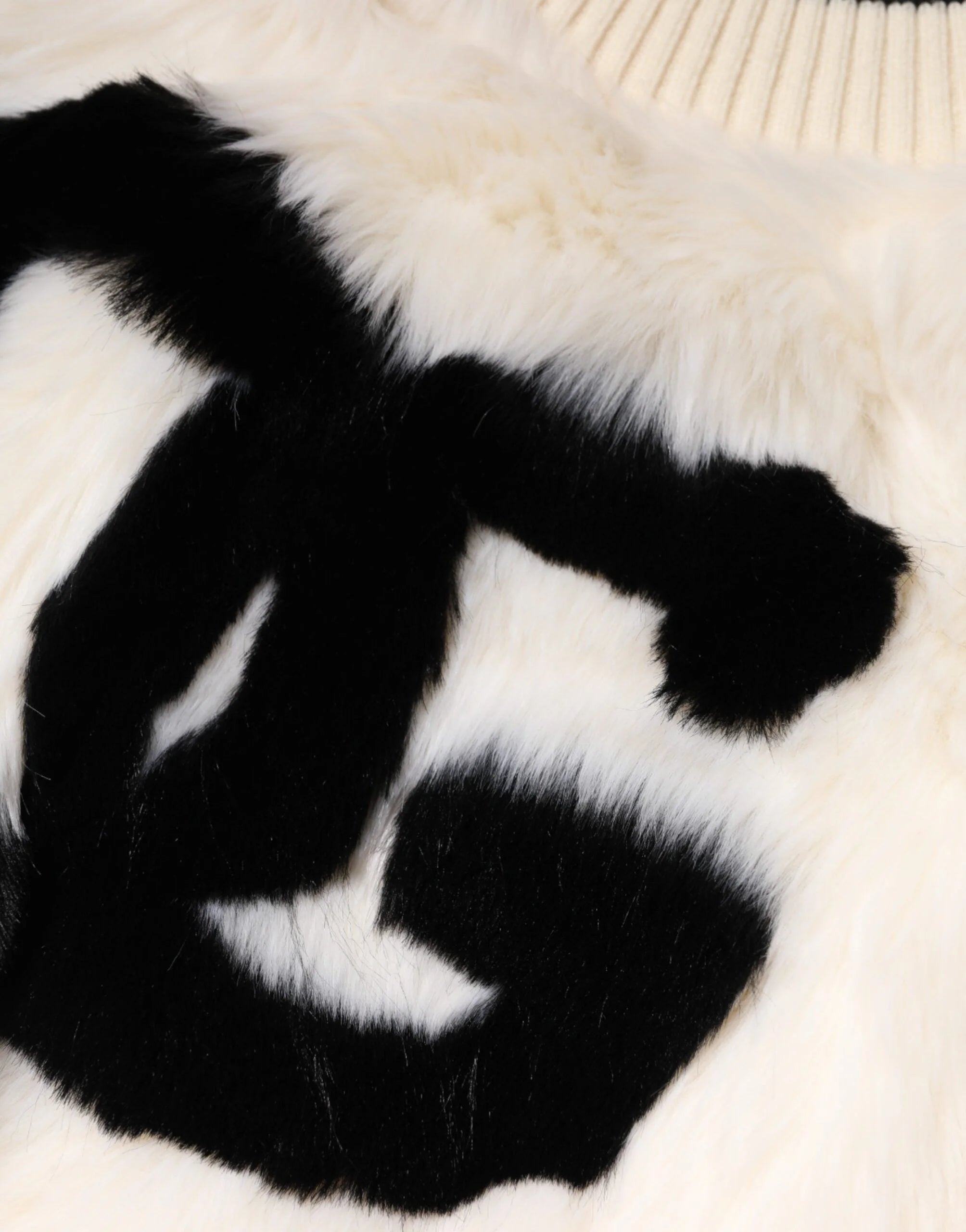 Dolce & Gabbana White Cropped Faux Fur DG Sweatshirt Sweater - Sweatshirts