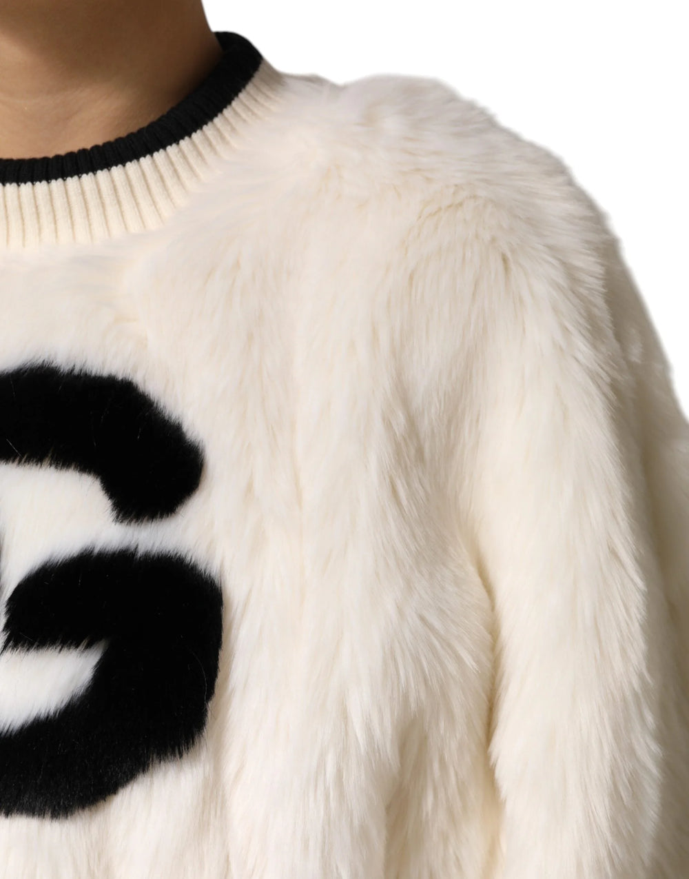 Dolce & Gabbana White Cropped Faux Fur DG Sweatshirt Sweater - Sweatshirts