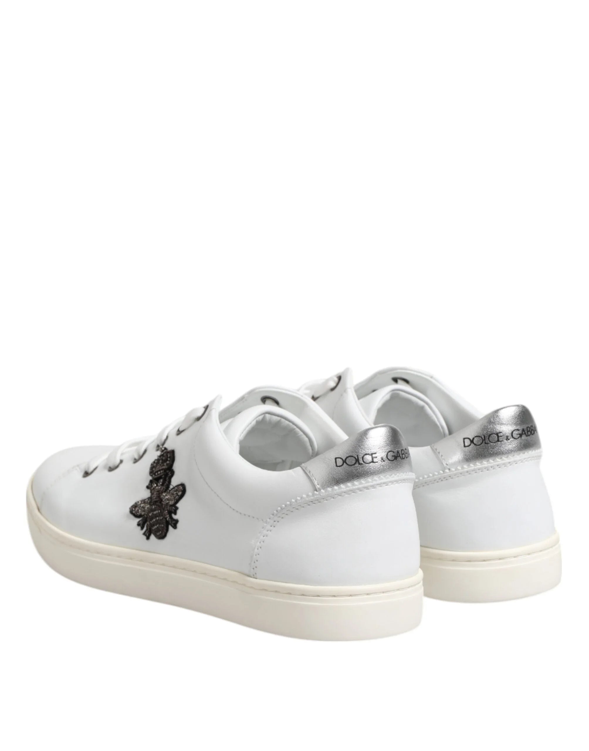 Dolce & Gabbana White Crown Bee Leather Low Top Sneakers Shoes - EU42/US9