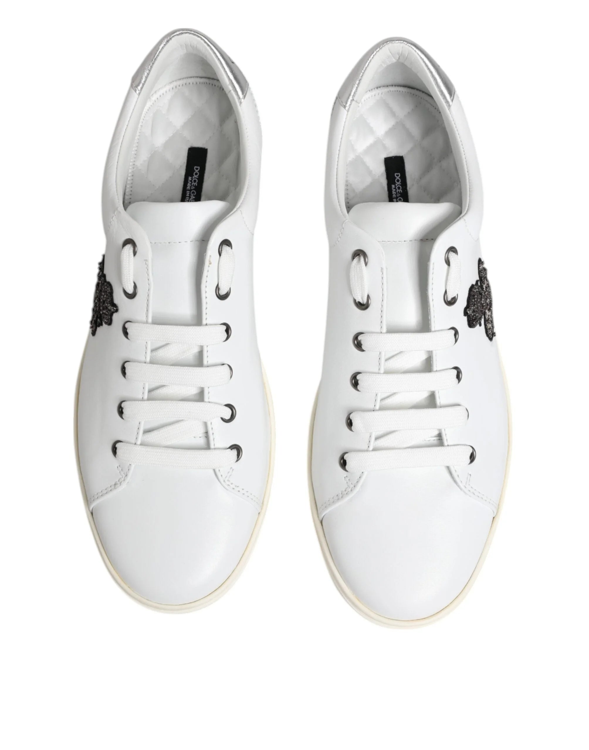 Dolce & Gabbana White Crown Bee Leather Low Top Sneakers Shoes - EU42/US9