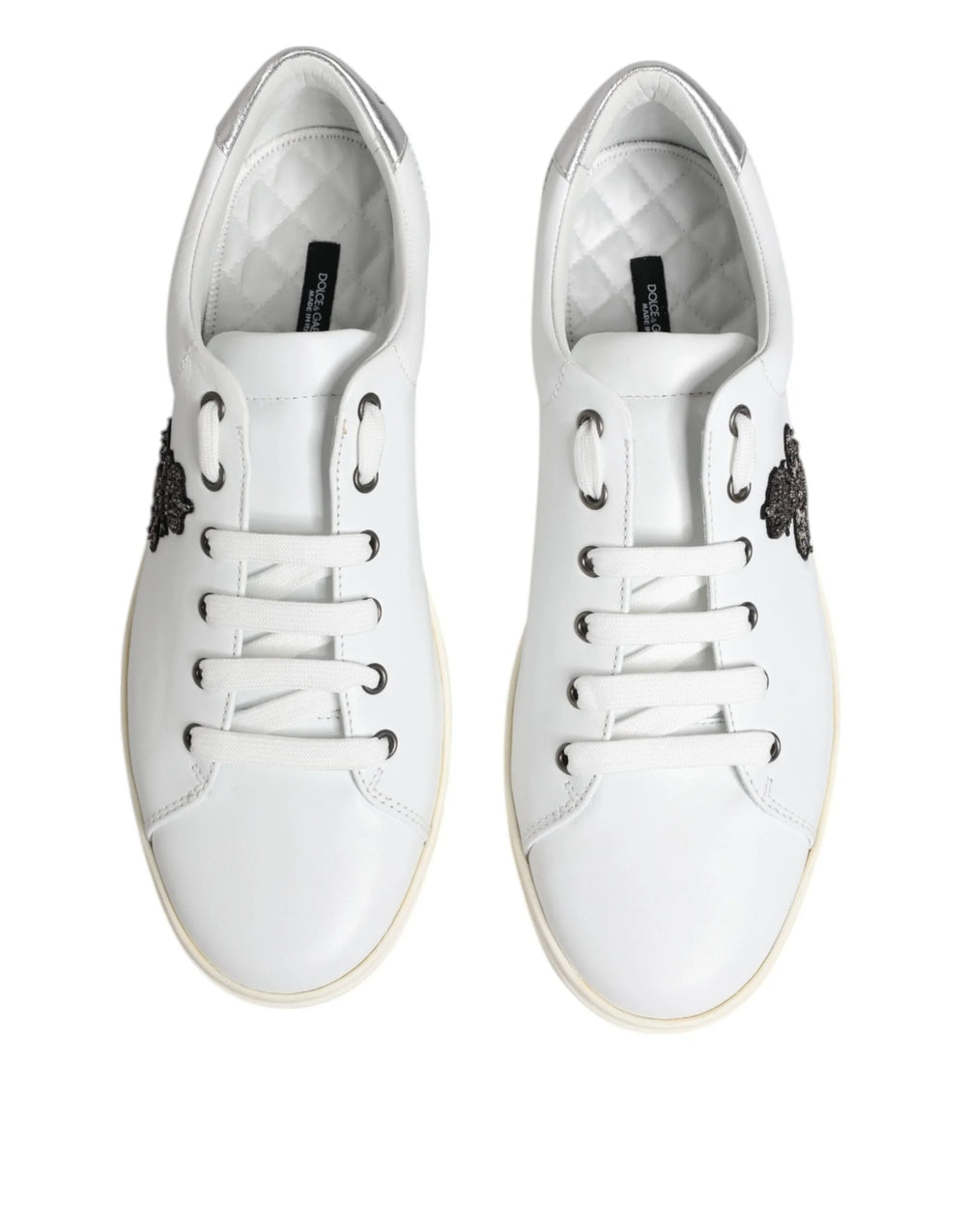 Dolce & Gabbana White Crown Bee Leather Low Top Sneakers Shoes - EU42/US9