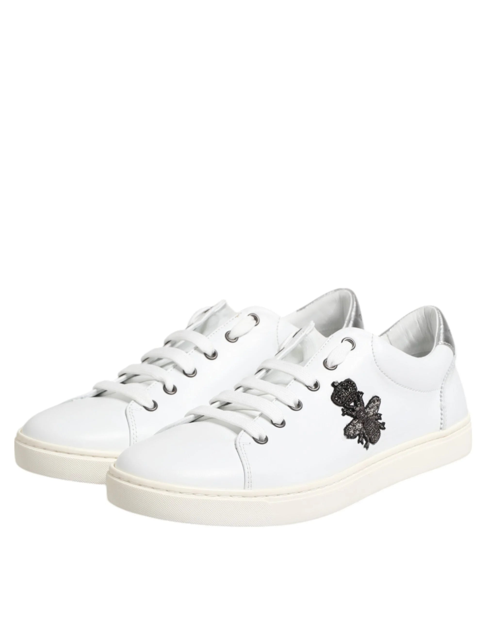 Dolce & Gabbana White Crown Bee Leather Low Top Sneakers Shoes - EU42/US9