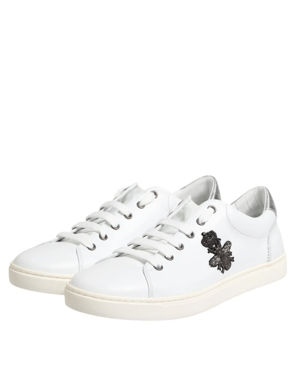 Dolce & Gabbana White Crown Bee Leather Low Top Sneakers Shoes - EU42/US9