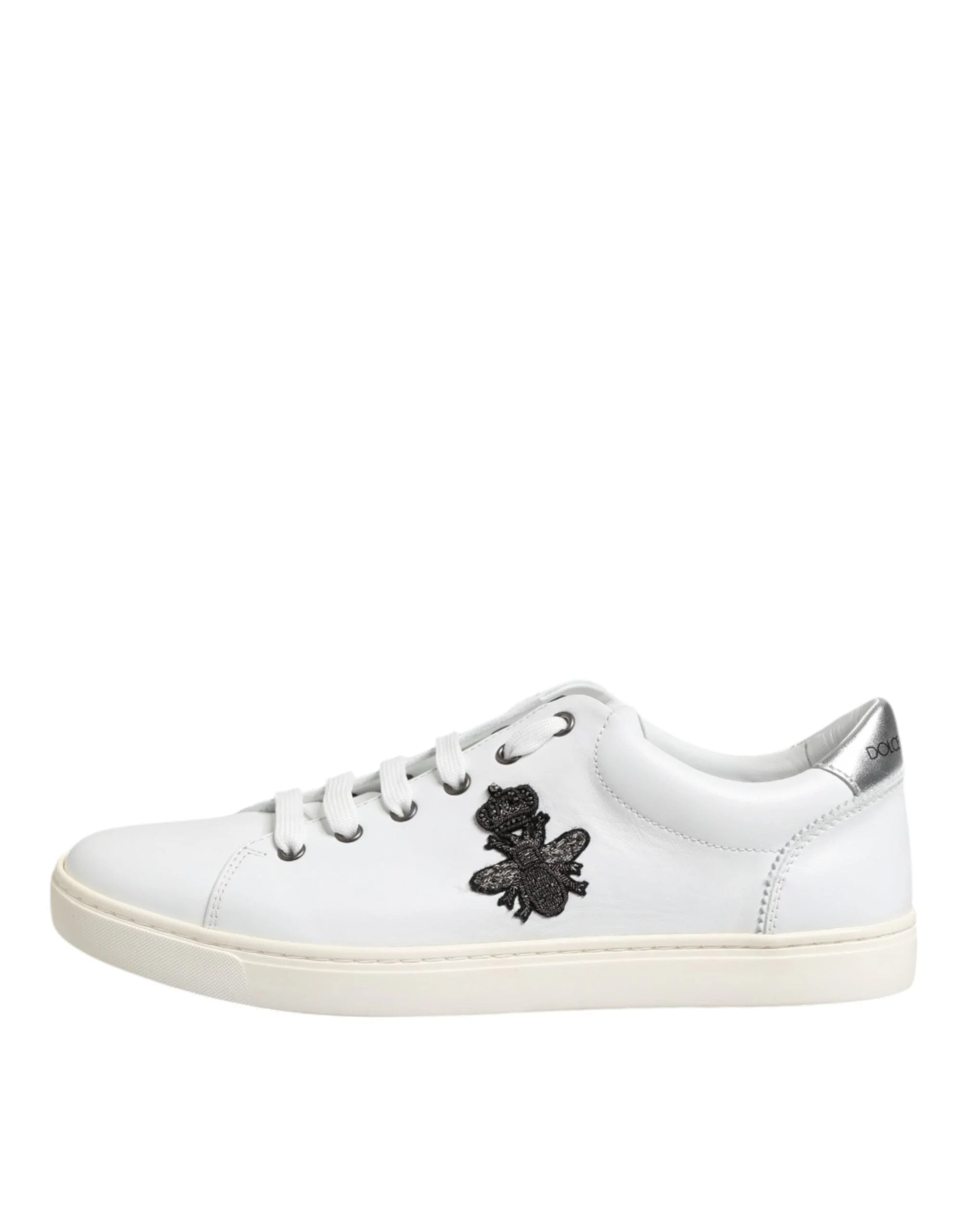Dolce & Gabbana White Crown Bee Leather Low Top Sneakers Shoes - EU42/US9