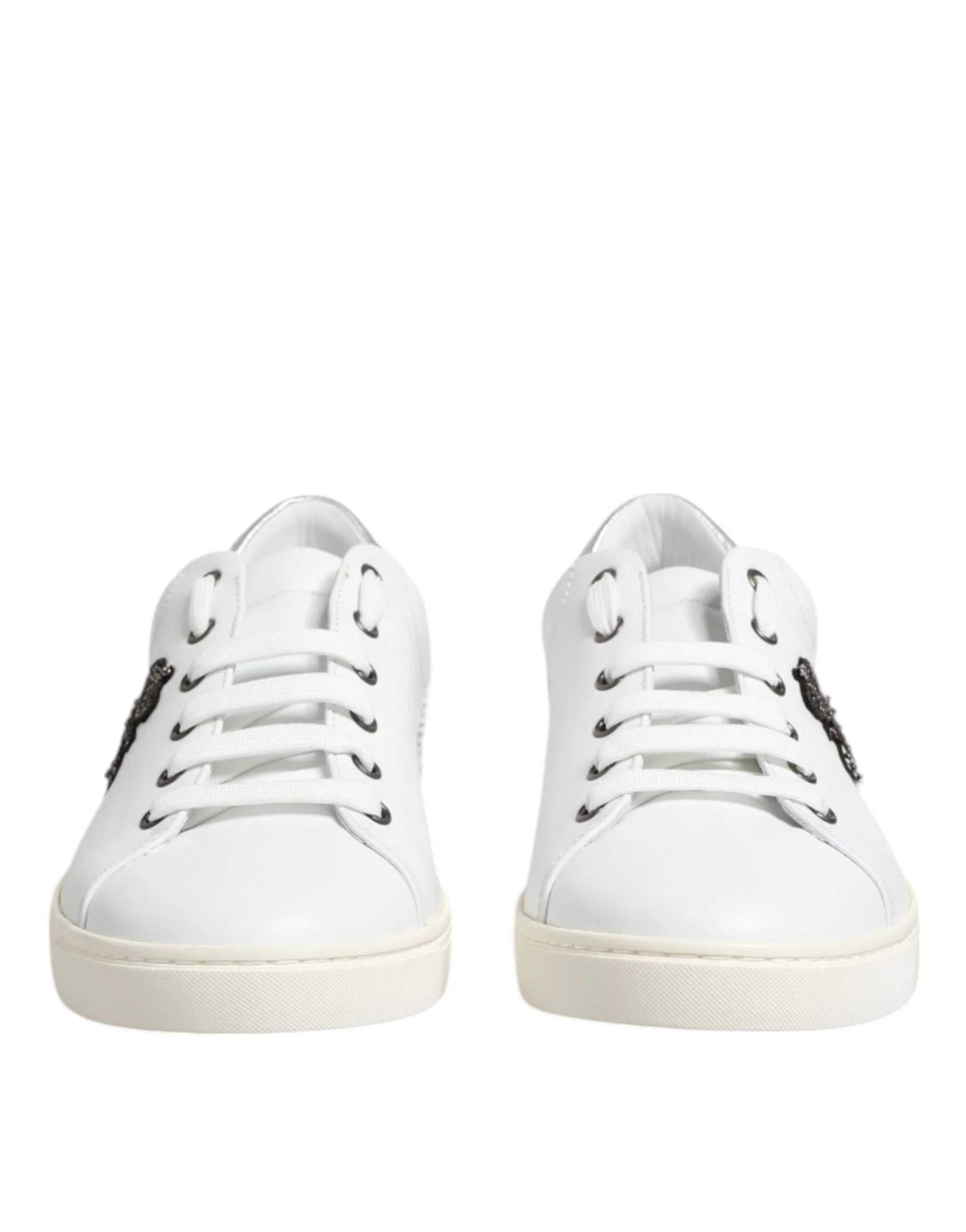 Dolce & Gabbana White Crown Bee Leather Low Top Sneakers Shoes - EU42/US9
