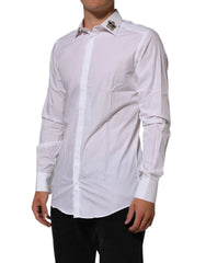Dolce & Gabbana White Crown Collared GOLD Formal Dress Shirt - IT40 | M