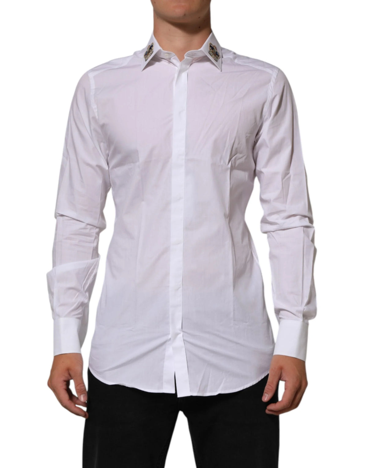 Dolce & Gabbana White Crown Collared GOLD Formal Dress Shirt - IT40 | M