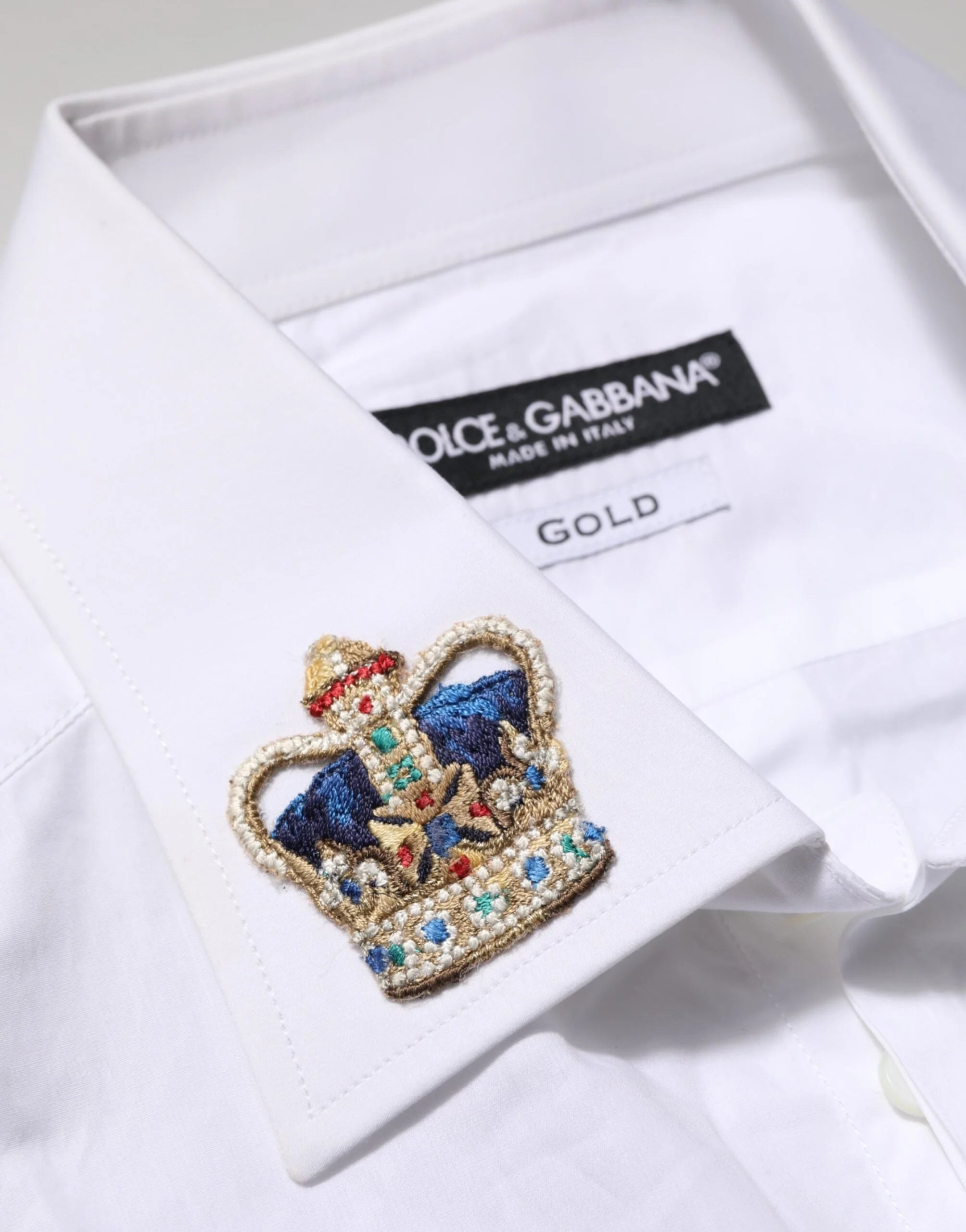 Dolce & Gabbana White Crown Collared GOLD Formal Dress Shirt - IT40 | M